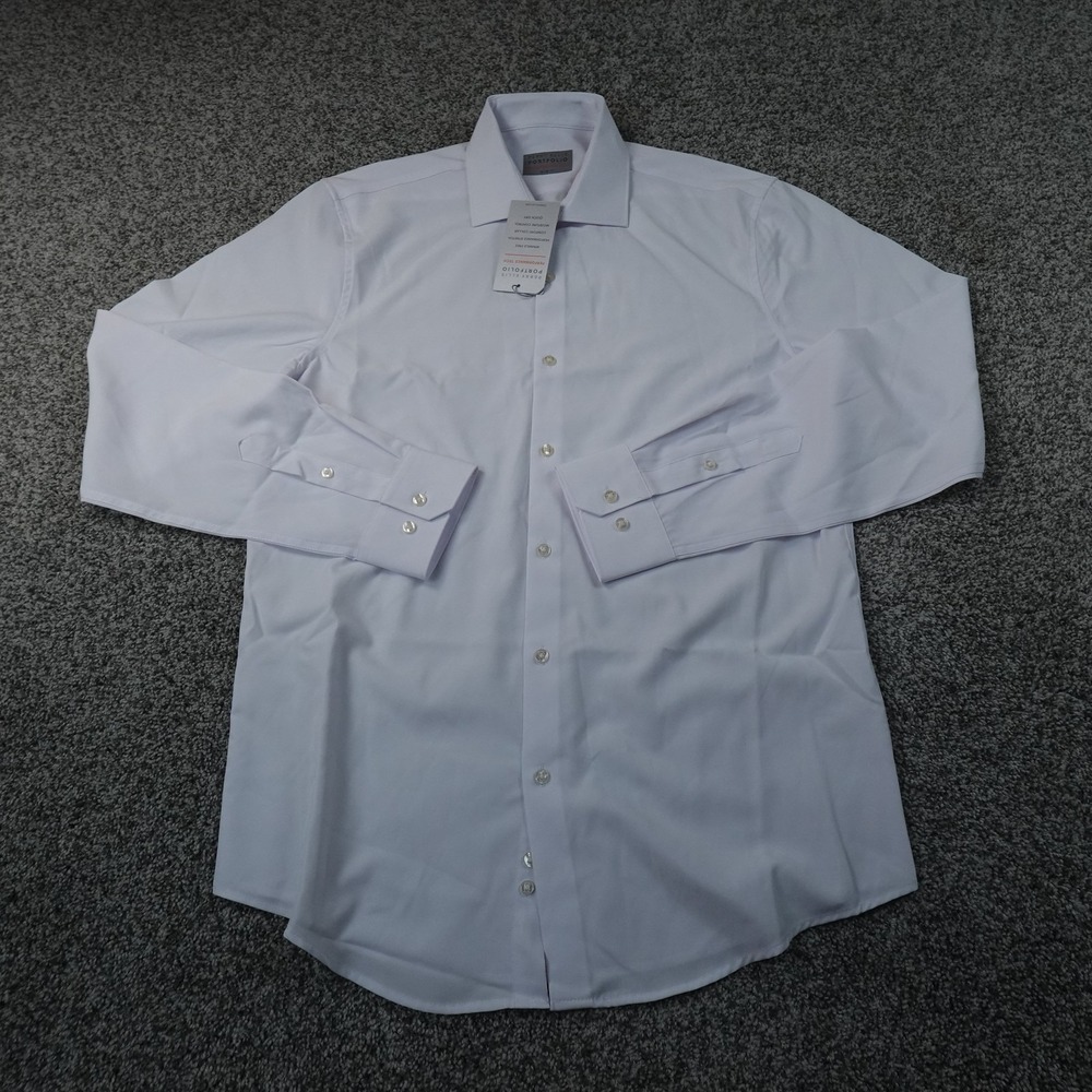 NEW Perry Ellis Shirt Mens M 15.5 34/35 White Button Up Performance Tech Dress